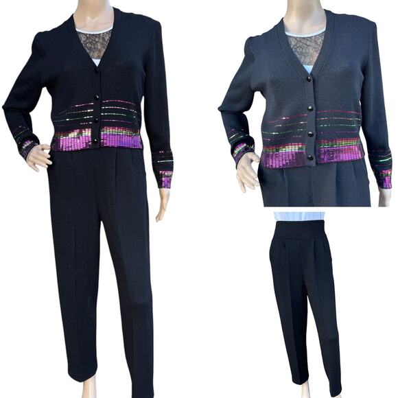 Vintage St. John Santana Knit 2pc Paillette Jacket & Pant Set Size 4 - Picture 1 of 15